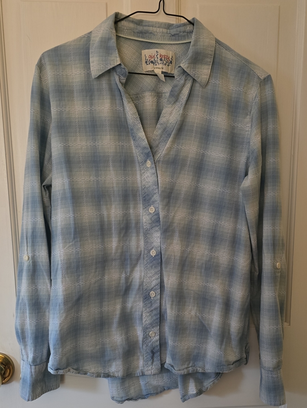 Girl Krazy Light Blue Plaid Button-Down Shirt